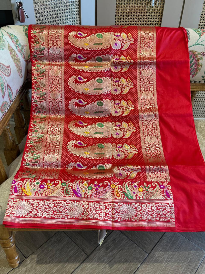 Amara: Regal Red Pure Katan Kadhua Benarasi