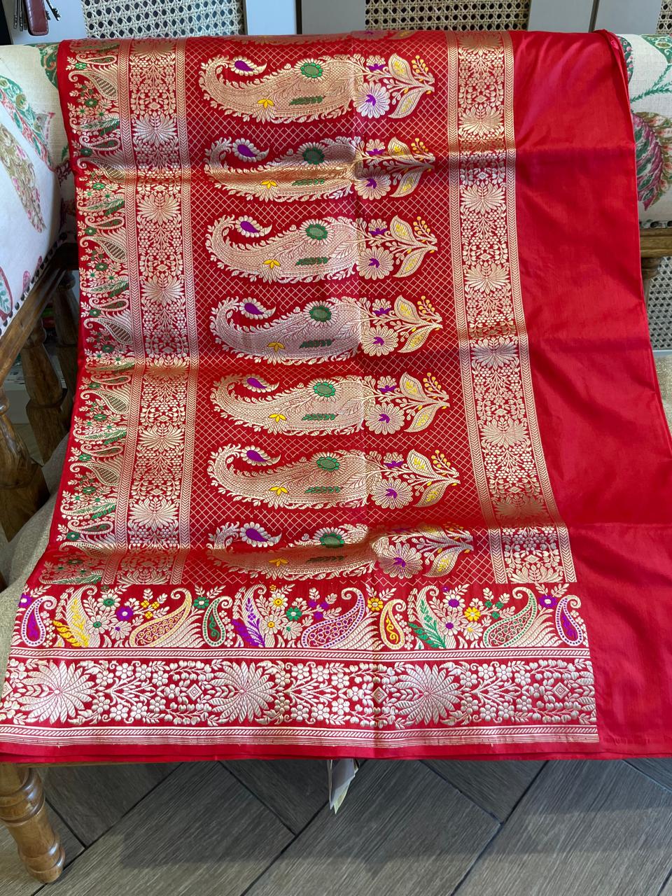 Amara: Regal Red Pure Katan Kadhua Benarasi