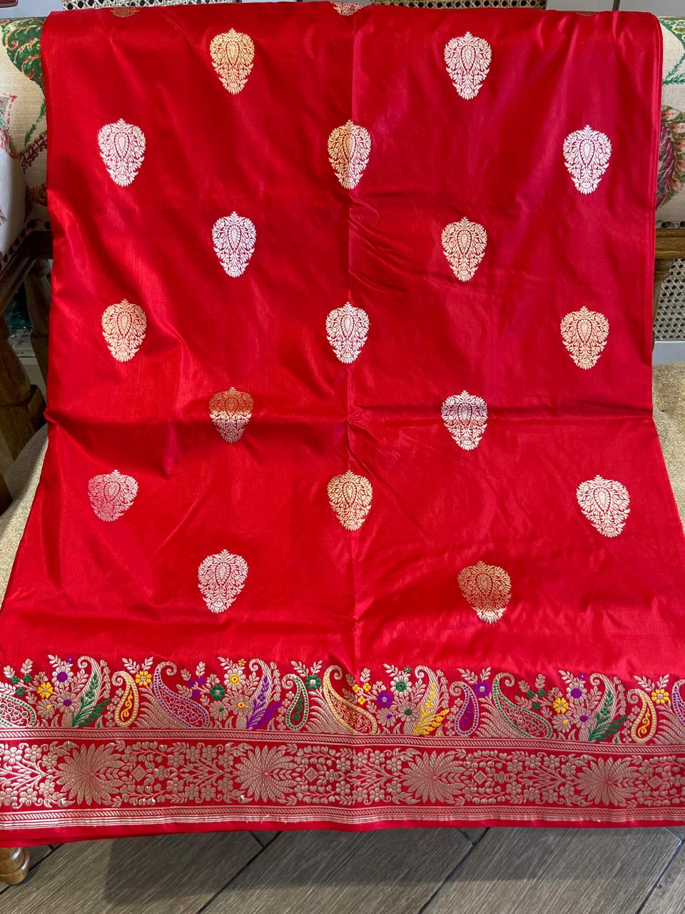 Amara: Regal Red Pure Katan Kadhua Benarasi