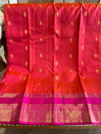 Sengal: Burnt Orange Pure Silk Kanjeevaram