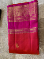 Sengal: Burnt Orange Pure Silk Kanjeevaram