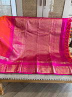 Sengal: Burnt Orange Pure Silk Kanjeevaram