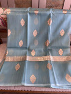 Aasmani: Powder Blue Organza Banarasi